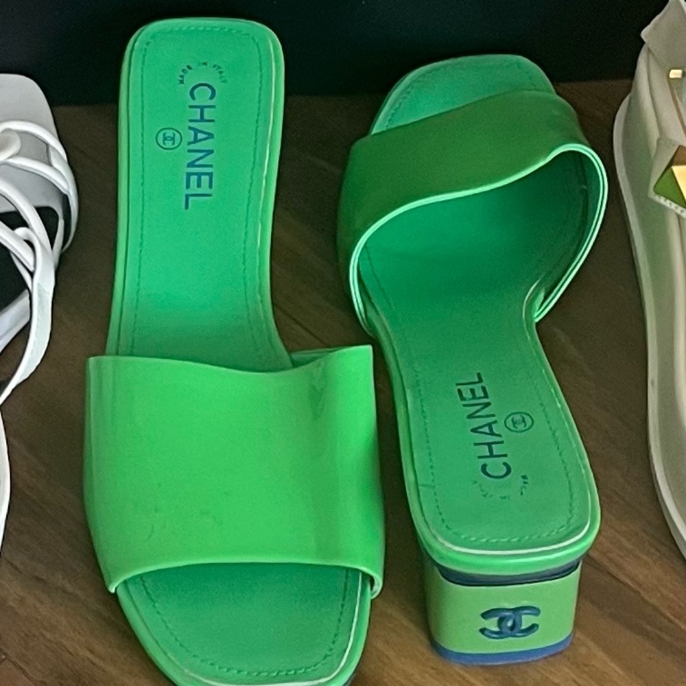 Green mule sandals